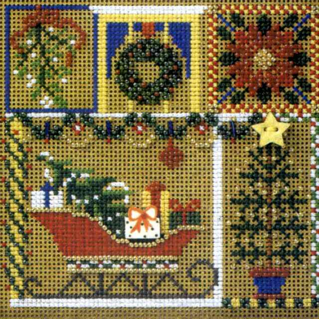 Holiday Greetings Bead Cross Stitch Kit Mill Hill 2000 Buttons & Beads 3 Holiday Greetings Bead Cross Stitch Kit Mill Hill 2000 Buttons & Beads