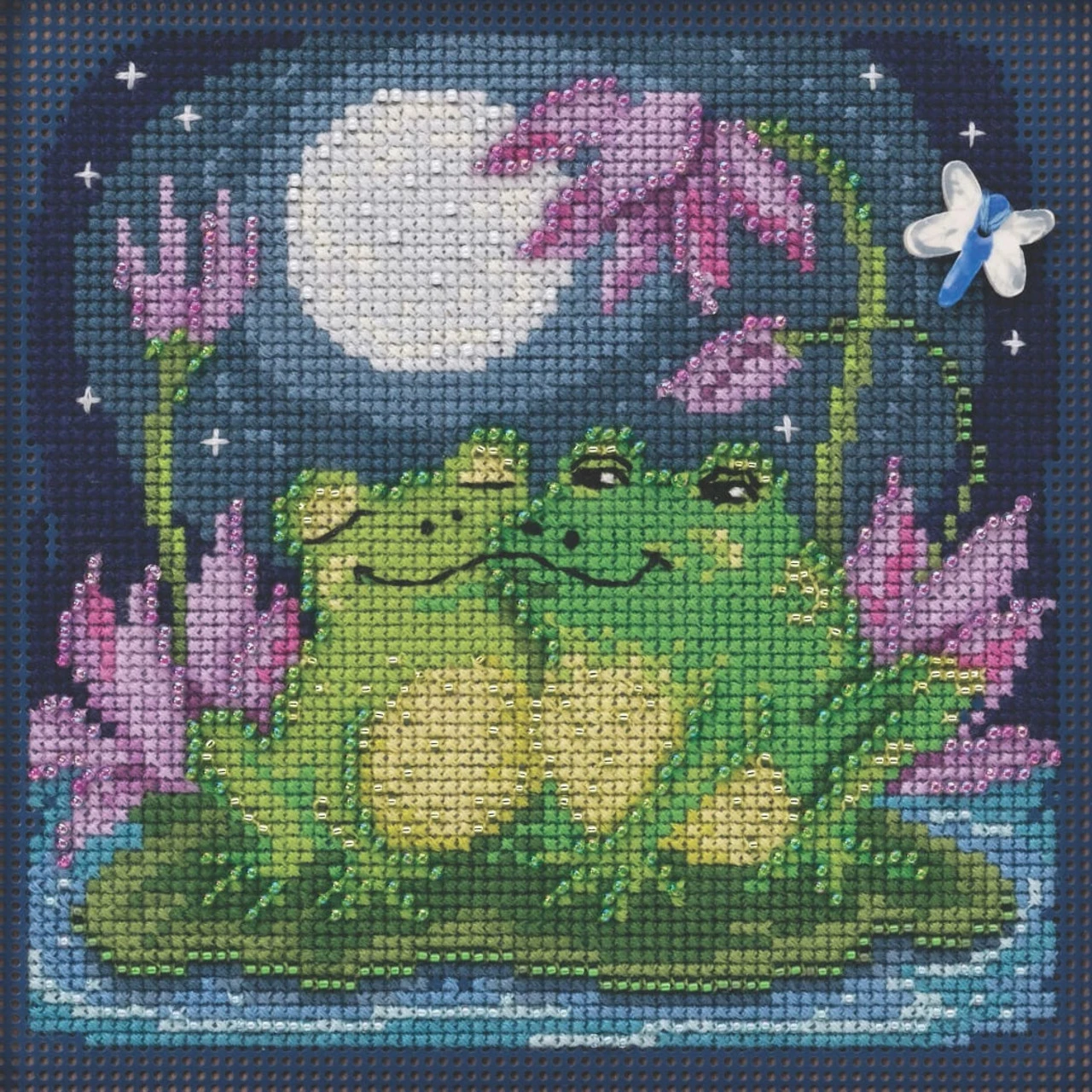 Courtin Froggies Cross Stitch Kit Mill Hill 2020 Buttons & Beads Spring MH142013 3 Courtin Froggies Cross Stitch Kit Mill Hill 2020 Buttons & Beads Spring MH142013