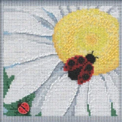 Ladybug On Daisy Cross Stitch Kit Mill Hill 2021 Buttons & Beads Spring MH142116
