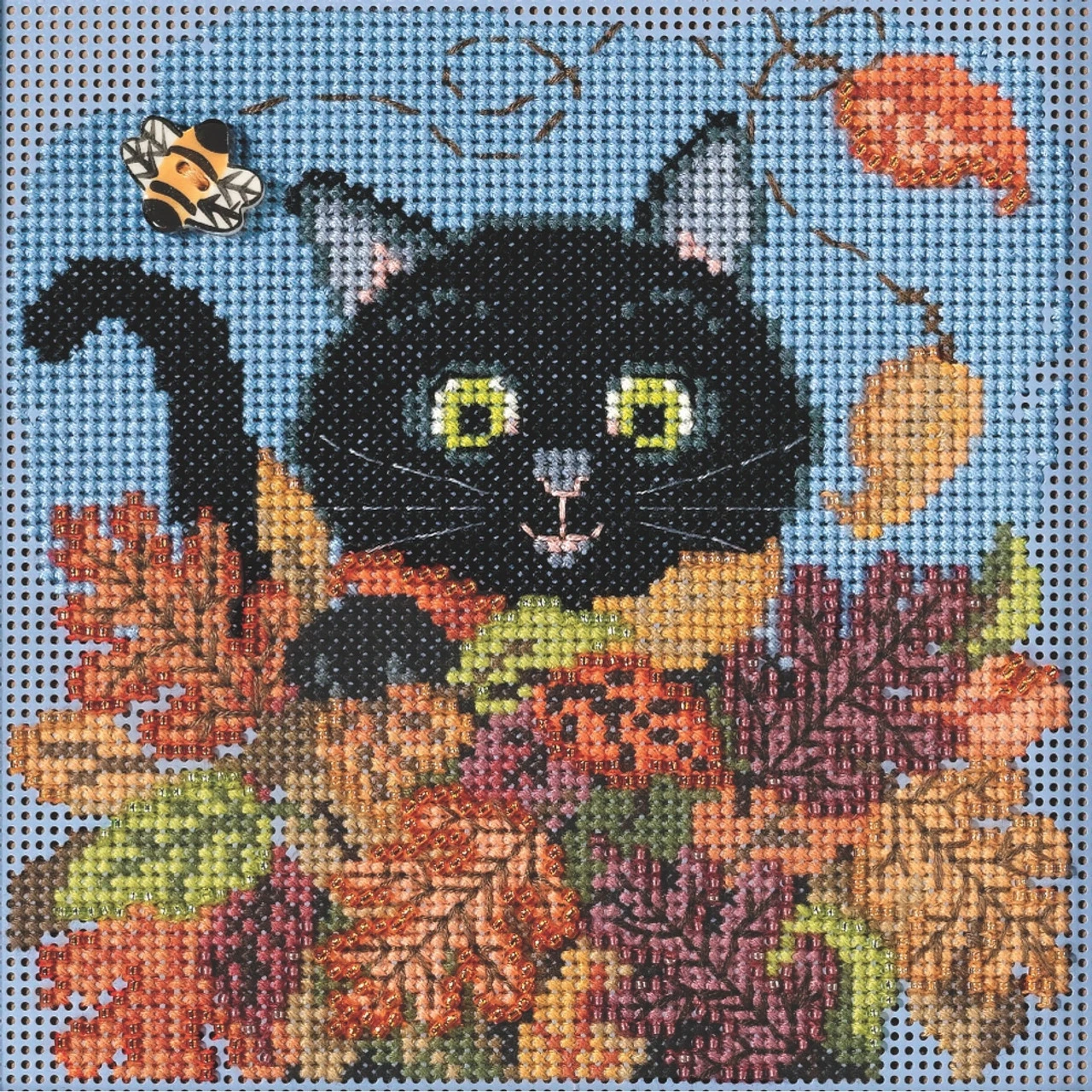 Playful Cat Cross Stitch Kit Mill Hill 2021 Buttons & Beads Autumn MH142122 3 Playful Cat Cross Stitch Kit Mill Hill 2021 Buttons & Beads Autumn MH142122