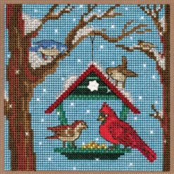 Bird Feeder Cross Stitch Kit Mill Hill 2023 Buttons Beads Winter MH142332