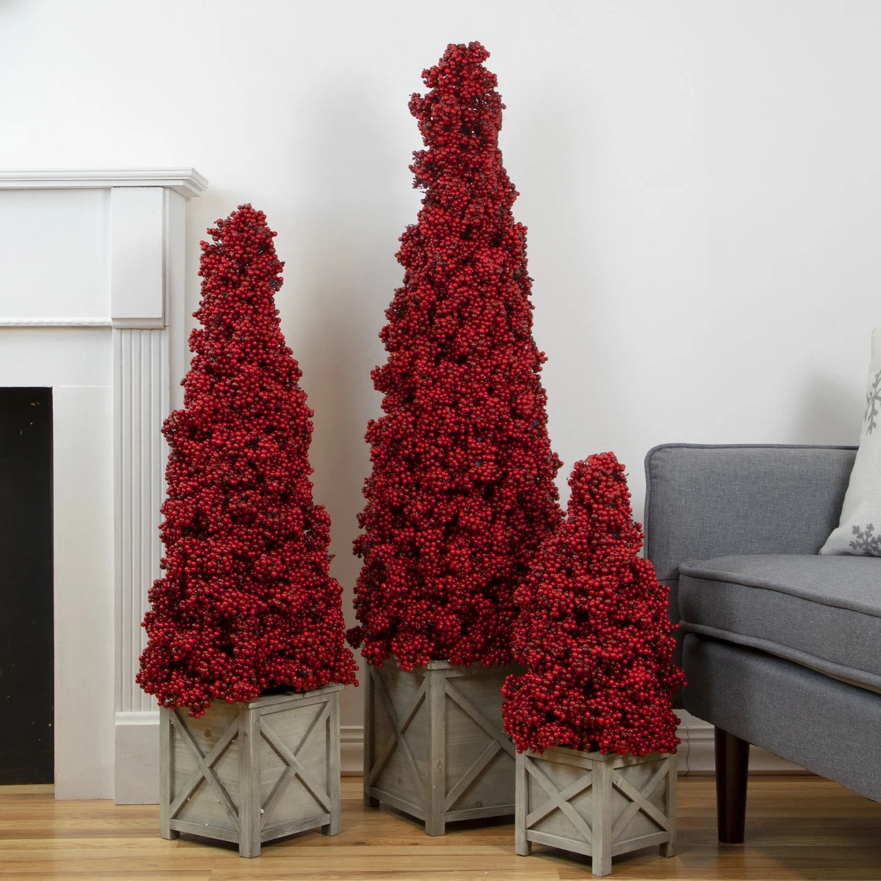 24" Red Berry Cone Potted Christmas Topiary 4 24" Red Berry Cone Potted Christmas Topiary - Image 2