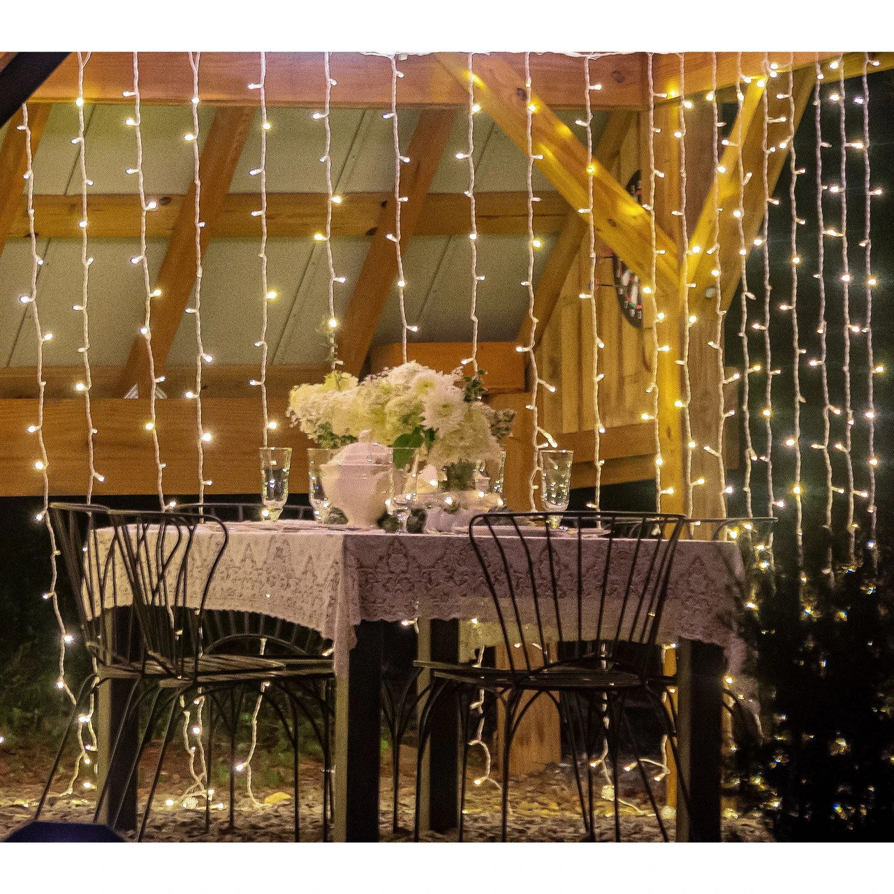 240 Cool White LED Wide Angle Christmas Hanging Drops String Lights - 8 Ft White Wire 4 240 Cool White LED Wide Angle Christmas Hanging Drops String Lights - 8 Ft White Wire - Image 2