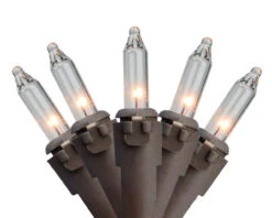 300-Count Clear Mini Christmas Lights Set, 62.25ft Brown Wire