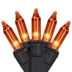 100ct Orange Mini Christmas Lights, 20.25ft Black Wire