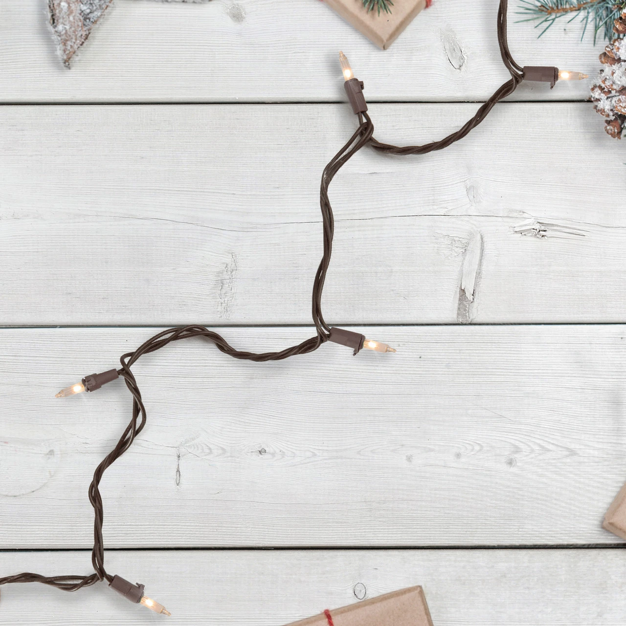 300-Count Clear Mini Christmas Light Set, 68ft Brown Wire 4 300-Count Clear Mini Christmas Light Set, 68ft Brown Wire - Image 2