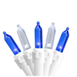 50-Count Blue And White LED Mini Christmas Lights, 16.25ft White Wire