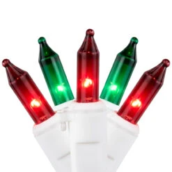 100-Count Red And Green Mini Christmas Lights - 28.8ft, White Wire