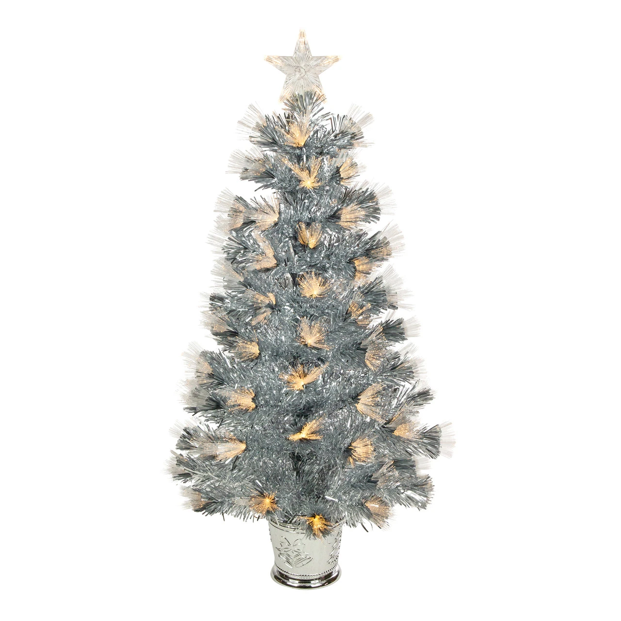 3' Pre-Lit Silver Fiber Optic Artificial Christmas Tree, Warm White Lights 3 3' Pre-Lit Silver Fiber Optic Artificial Christmas Tree, Warm White Lights