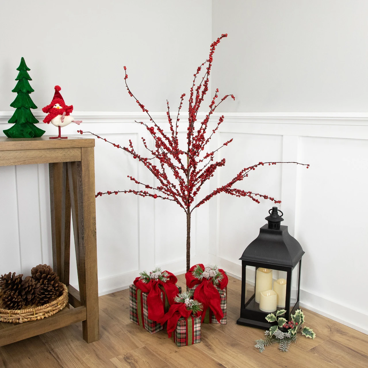 50" Artificial Red Berry Christmas Twig Tree With Square Stand, Unlit 5 50" Artificial Red Berry Christmas Twig Tree With Square Stand, Unlit - Image 3