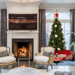 6' Green And Red Musical Lighted Snowing Artificial Christmas Tree, White LED Lights -Mew Holidays Shop northlight r92477 6 71727.1668612054