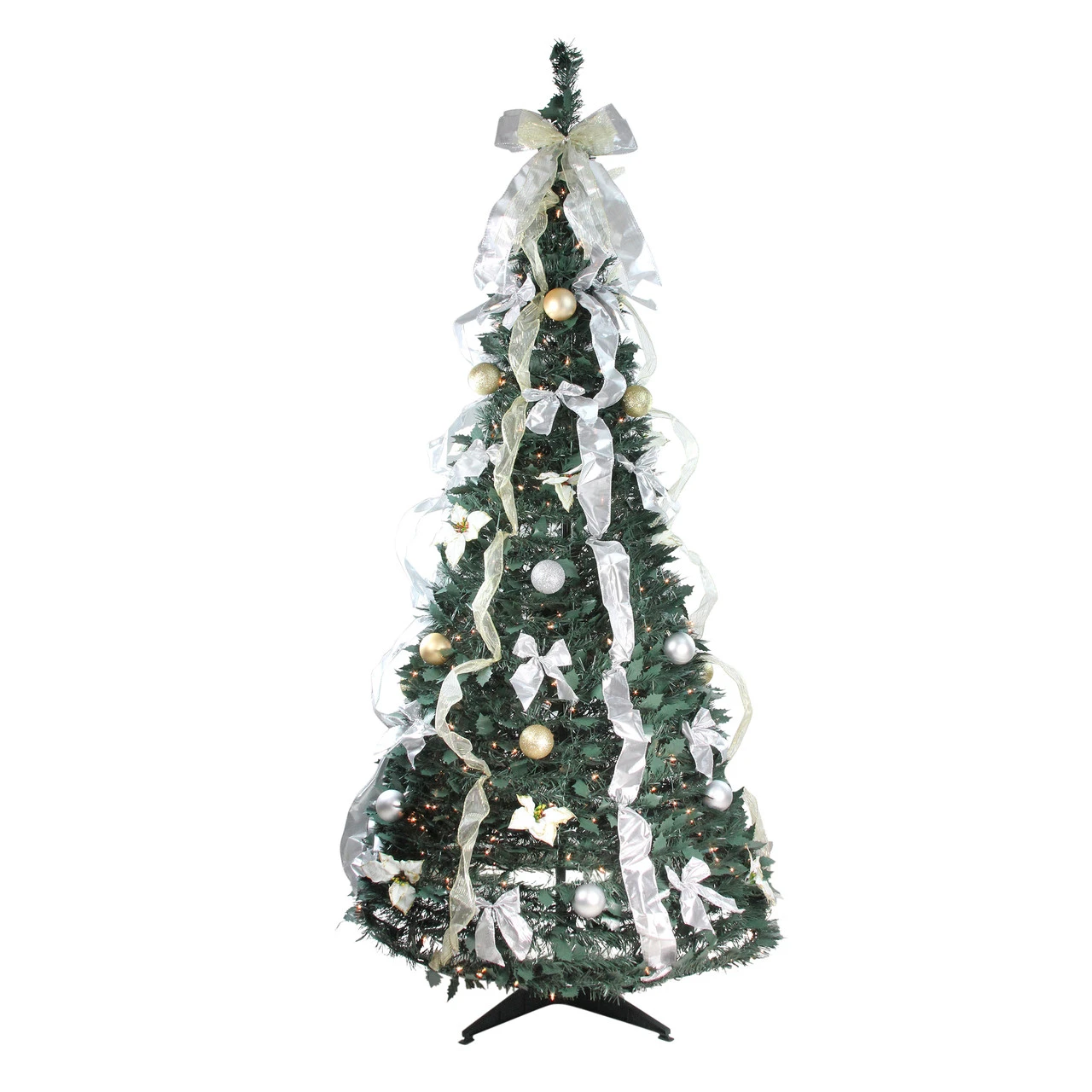 6' Pre-Lit Silver And Gold Pre-Decorated Pop-Up Artificial Christmas Tree, Clear Lights 2 6' Pre-Lit Silver And Gold Pre-Decorated Pop-Up Artificial Christmas Tree, Clear Lights