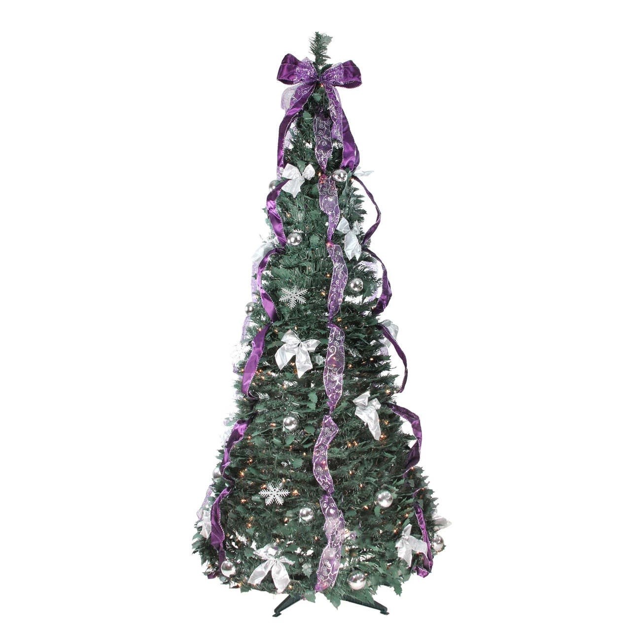 6' Pre-Lit Purple And Silver Pre-Decorated Pop-Up Artificial Christmas Tree, Clear Lights 3 6' Pre-Lit Purple And Silver Pre-Decorated Pop-Up Artificial Christmas Tree, Clear Lights