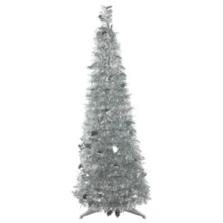 4' Silver Tinsel Pop-Up Artificial Christmas Tree, Unlit