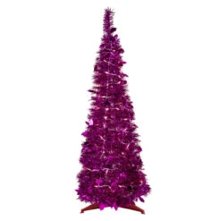 4' Pre-Lit Pink Tinsel Pop-Up Artificial Christmas Tree, Clear Lights