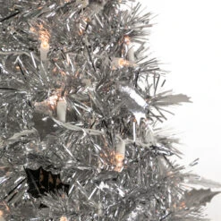 4' Pre-Lit Silver Tinsel Pop-Up Artificial Christmas Tree, Clear Lights -Mew Holidays Shop northlight sm92156 2 51099.1667530294