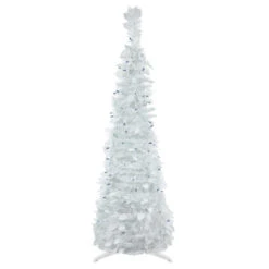 4' Pre-Lit White Tinsel Pop-Up Artificial Christmas Tree, Blue Lights
