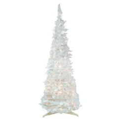 6' Pre-Lit White Tinsel Pop-Up Artificial Christmas Tree, Clear Lights