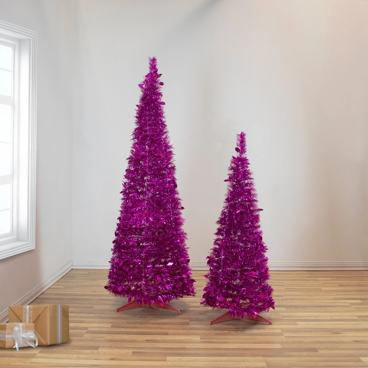 4' Pink Tinsel Pop-Up Artificial Christmas Tree, Unlit 4 4' Pink Tinsel Pop-Up Artificial Christmas Tree, Unlit - Image 2