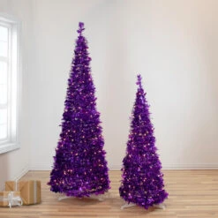 6' Pre-Lit Purple Tinsel Pop-Up Artificial Christmas Tree, Clear Lights -Mew Holidays Shop northlight sm92166 sm9215220copy 87985.1667530304