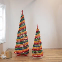 6' Pre-Lit Rainbow Tinsel Pop-Up Artificial Christmas Tree, Clear Lights -Mew Holidays Shop northlight sm92176 sm92175 38519.1667530311