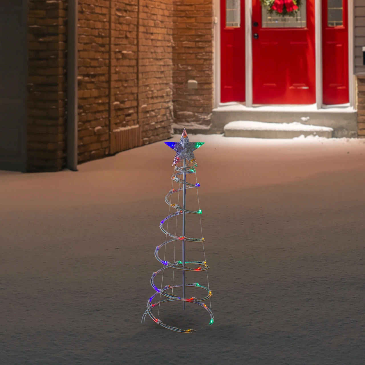 3ft LED Lighted Spiral Cone Tree Outdoor Christmas Decoration, Multi Lights 4 3ft LED Lighted Spiral Cone Tree Outdoor Christmas Decoration, Multi Lights - Image 2