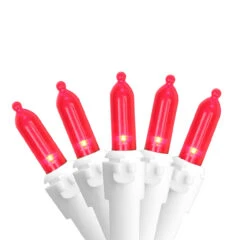 50 Red LED Mini Christmas Lights - 16.25 Ft White Wire